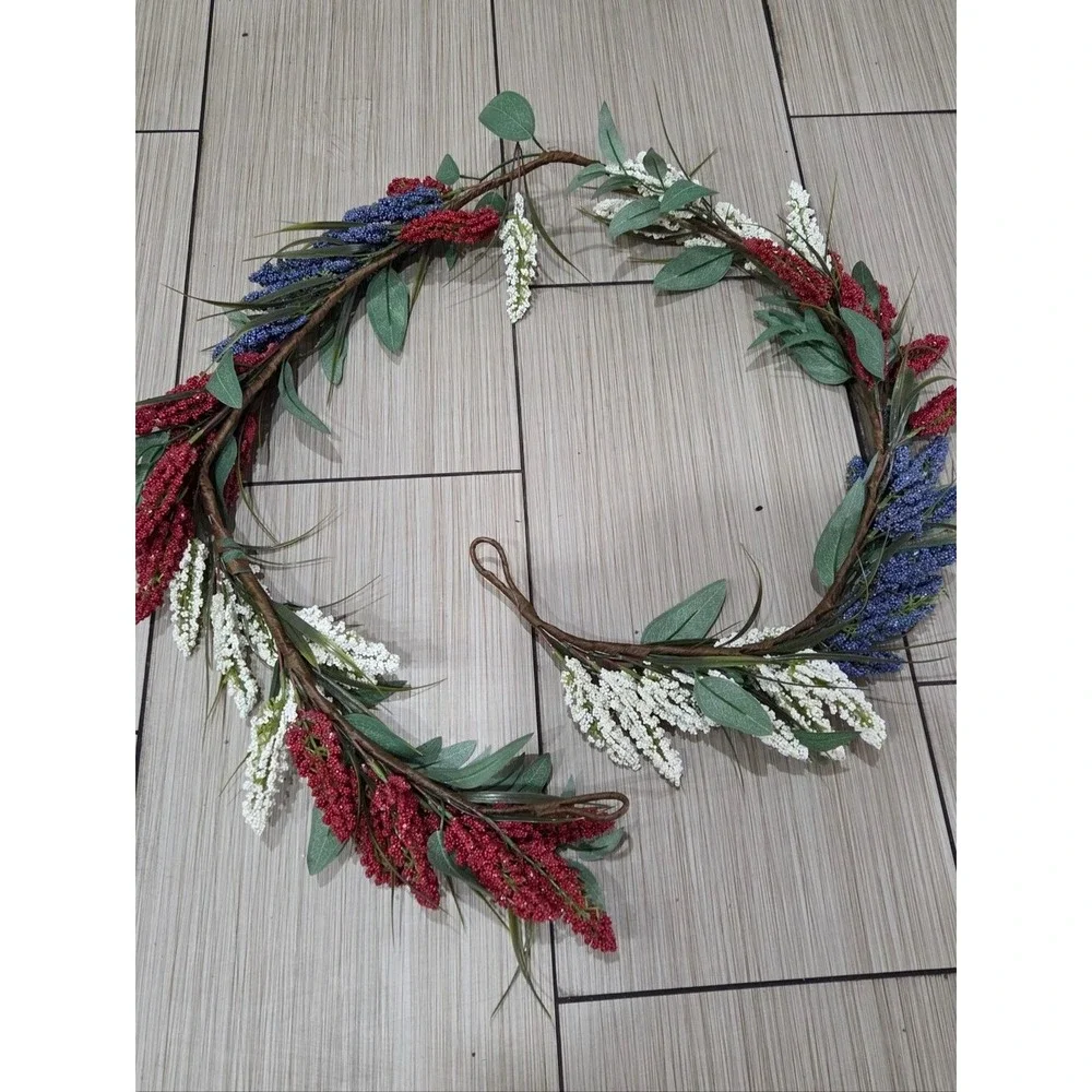 Patriotic Americana Red White And Blue Floral Botanical‎ Mantel Garland